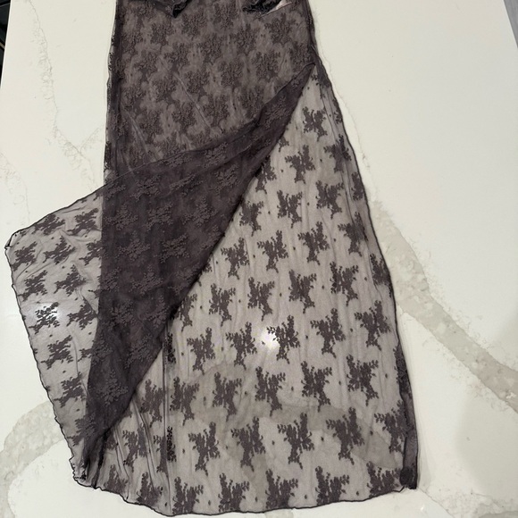 Free People NWT Lady Lux Maxi Sheer Lace Slip Dress Womens Medium Dark Gull Gray - Picture 4 of 10